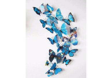 Dekorativní motýlci na zeď 2 kusy - barva modrá