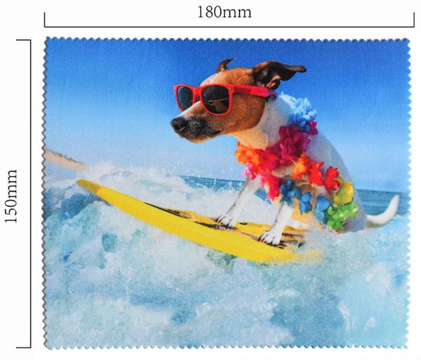 Hadřík na brýle z mikrovlákna - motiv pes na surfu